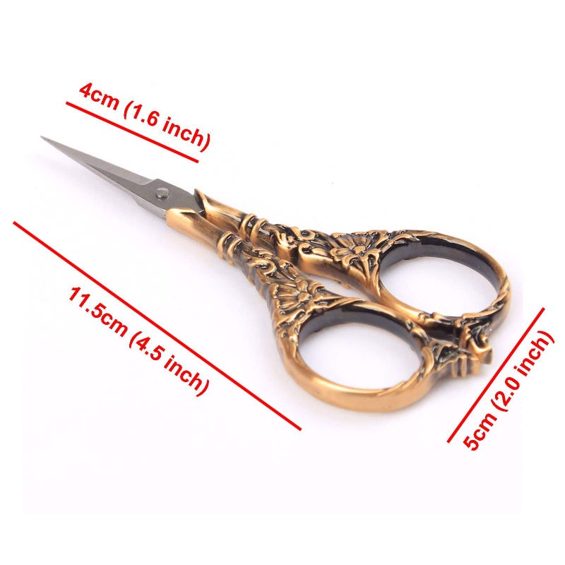 BIHRTC Vintage European Style Scissors Stainless Steel for Cross Stitch Cutting Embroidery Sewing Handcraft Craft Art Work DIY Tool(Red Copper) - Image 2